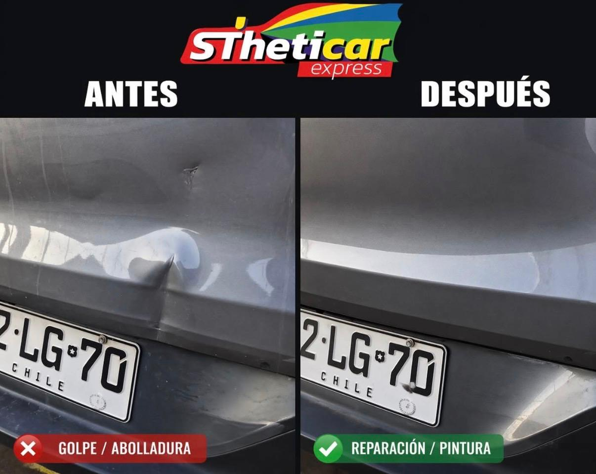 Montaje antes y después de reparación de abolladura